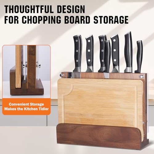 ENOKING Magnetic Knife Block 12.2 x 9.3", Double Sided Magnetic Knife Holde with Knife Sharpener, Acacia Wood Magnetic Knife Stand with Acrylic Shield for Kitchen Countertop - size: 12.2*9.3 inches