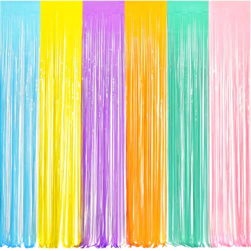 BRAVESHINE Tinsel Foil Fringe Curtains - 2Pcs 3.2x8.2ft Pastel Colourful Photo Backdrop for Christmas New Years Birthdays Easter Bunny Bridal Shower Fairy Candy Donuts Party Decorations - color: Colorful
