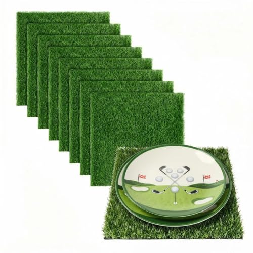 XLX TURF 8 Pack Artificial Grass Square Mats, 12"x12" Fake Grass Placemats to Match Table Runner for Golf Football Summer Party Table Centerpiece, Turf Patch for Crafts - size: 12 x 12 Inches / 8PC