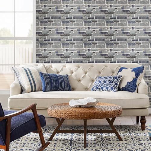COMSTICKC 3D Faux Stone Wall Panel Peel and Stick Wall Tiles, 10 Pcs of 12"X12", Ultra-Light Thin PVC Rock Adhesive Fake Stone Wallpaper Paneling Backsplash Interior Decor, Gray - color: Vintage Gray Stone