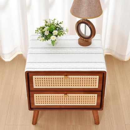 NEWISHER Rustic Farmhouse Embroidered Small Rectangle Tablecloth, Jacquard Striped Table Cloth Washable Fabric Dining Table Cover for Nightstand, Bedside Table, End Table (15x35 Inch) - color: Off White, size: 35" x 15" (Rectangular)