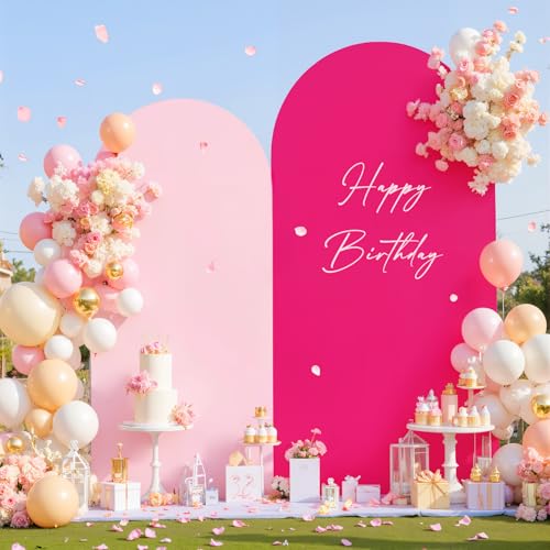 Arch Backdrop Cover Set of 2 Pink Rose Reversible Wedding Arch Decor Wrinkle-Resistant for Baby Shower, Birthday Party, Photo Booth Decor 6ft 7.2ft - color: Pink Rose