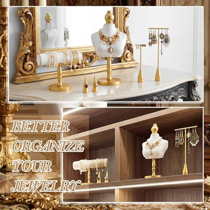 AceOrbit 6 Pcs Jewelry Display Set, Velvet Jewelry Mannequin Display, T-bar Bracelet Holder, Earring and Ring Finger Stand