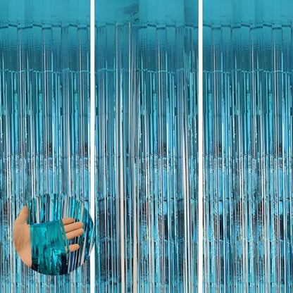 Valentines Day 3 Pack 3.3 * 8.3 ft Foil Curtain Metallic Tinsel Fringe Curtains Photo Booth Props Backdrop for Birthday Wedding Engagement Baby Shower Christmas Holiday Celebration Partyl,Light Blue - color: Light Blue, size: 3 Pack