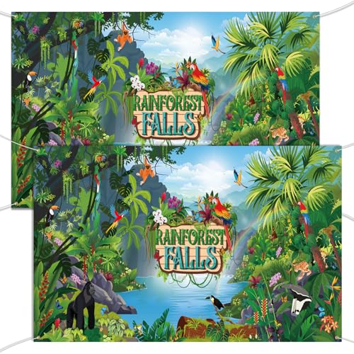 Gilprop 2 Pcs VBS 2026 Backdrop 9 x 6 ft Large Rainforest Falls Scene Photography Backdrop Party Decoration for Vbs Sunday School Classroom Christian Banner Photo Props