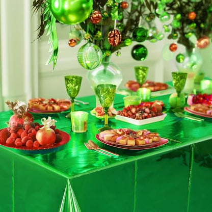 2pcs Green Foil Tablecloth 54*72 Inch Jungle Safari Wild One Birthday Party Table Cloths Plastic Disposable Waterproof Table Cover for Christmas Wedding Baby Shower Graduation Party Supplies - color: Green