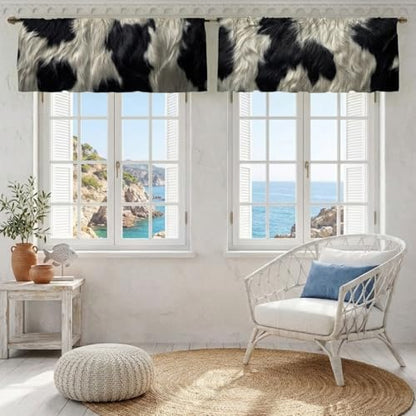 Cowhide Pattern Curtains, Two-Pack, Black White Rustic Farm Texture, Short Style, Suitable for Kitchen, Bathroom, Bedroom, 54x18 inches. - color: Cowhide