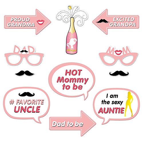 It's a Girl Photo Booth Prop (53Count), Konsait Baby Shower Pink Lovely Baby Bottle Masks Photobooth Props with Sticks for Baby Shower Accessories Newborn Girl Gift Party Favor Supplies Ideas