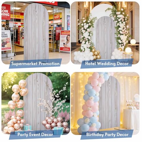 Wood Grain Arch Backdrop Cover 6 FT White Wood Texture Simple Style Country Stretchy Elastic Arch Stand Covers Spandex Arched Background Birthday Wedding Party Decoration (No Stand) - size: 6x2.6ft