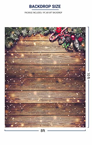 Allenjoy 8x10ft Snowflake Gold Glitter Christmas Wood Wall Photography Backdrop Xmas Rustic Barn Wooden Floor Background for Children Portrait Photo Studio Booth Photobooth Photographer Prop - size: 8'x10'