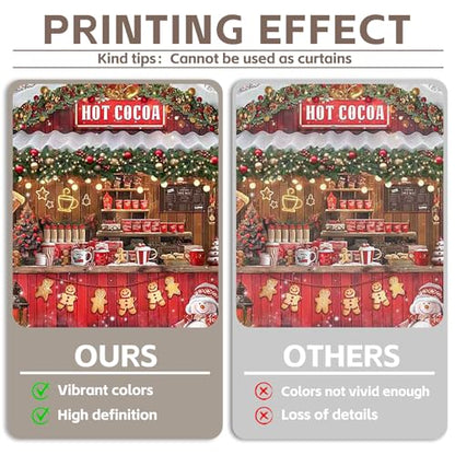 Fabric 8x6ft Christmas Hot Cocoa Bar Photography Backdrop Candy Shop Winter Snowman Scene Xmas Tree Chocolate Background Kids Family Party Decorations Photo Props - size: 8'x6'