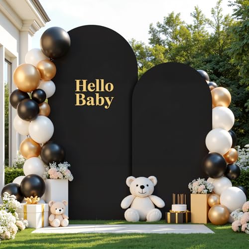 7.2 and 6FT Black Arch Covers Set of 2, Stretchy Spandex Fabric Arch Backdrop Cover, Double-Sided Fitted Wedding Arch Backdrop for Baby Shower Birthday Party Photo Booth Decoration - color: Black