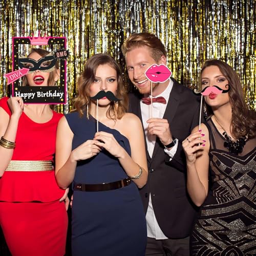 31pcs Hot Pink Girls Birthday Photo Booth Props Party Favors Supplies Bday Party Decoration Set for Bachelorette Party Decoration Girls Birthday Bridal Shower Pink Party Supplies