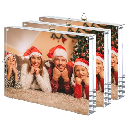 AITEE 4x6 Acrylic Picture Frames 3 Pack: 20% Thicker Block, Clear Picture Frames Freestanding Double Sided Magnetic Acrylic Lucite Frameless Transparent Square Photo Frame Gift for Wall and Desktop Display - size: 4X6