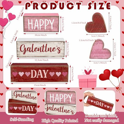 Yuntau 5 Pcs Happy Galentines Day Decorations Wooden Hearts Table Centerpiece Happy Galentines Day Party Table Sign for Valentines Tiered Tray Desk Mantle Shelf Decor - style: Hearts