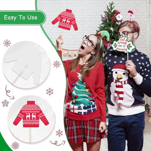 Christmas Photo Booth Props Kit(32Pcs) DIY Photo Booth Prop Pose Sign Kits for Adults Kids for Christmas Party Supplies (Style 2) - color: Style 2