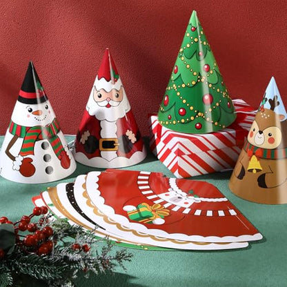 24 Pcs Christmas Party Hats Paper Xmas Tree Reindeer Santa Snowman Elf Cone Hat Christmas Photo Props Party Favors - style: Classic Style