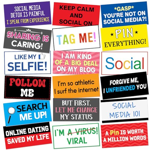 24 Designs Social Media Photo Booth Props Social Media Party Photo Booth Sign Decoration Double Sided 11x5.5 Inch Funny Props for Photoshoot DIY Waterproof Selfie Signs for Graduation Party Supplies - color: Colorful, style: Social Media
