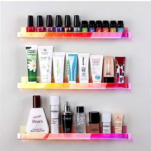 8 Pack 15 Inch Iridescent Acrylic Shelves, Clear Rainbow Kids Floating Bookshelf for Kids Room, Modern Sunglasses Essential Oil Picture Ledge Display Toy Storage Wall Shelf - color: 15in-iridescent-8 Pack