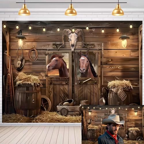 10X8ft Western Party Backdrop Rustic Wooden Cowboy Backdrop, Wild West Wooden House Farm Photography Background Western Theme Cowboy Birthday Party Decor Banner Photo Studio Props - size: 10x8ft