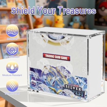 PKMN Booster Box Display Case, Clear Acrylic Protector for Booster Box TCG Trading Card Box | 5mm Thick with Magnetic Lid, UV Blocking & Dust Proof Showcase | Stackable Storage Case