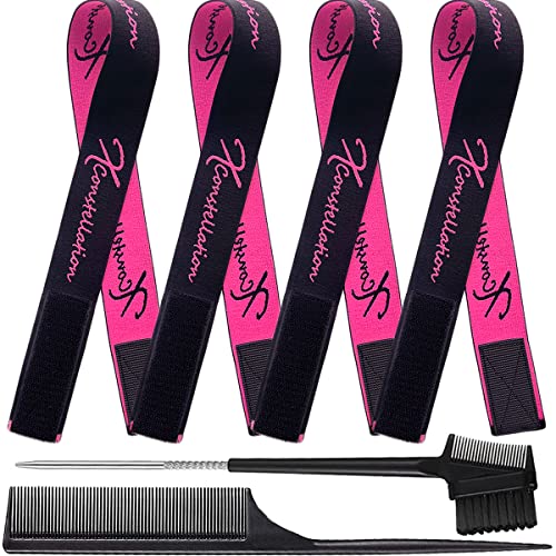 Wig Band Elastic Bands for Wig Edges, Baby Hair Keeping, and Edge Laying - Lace Melting Bands for Wigs and Sewing (4 PCS, BlackPink) - color: Black+Pink, size: 1 Count (Pack of 6)