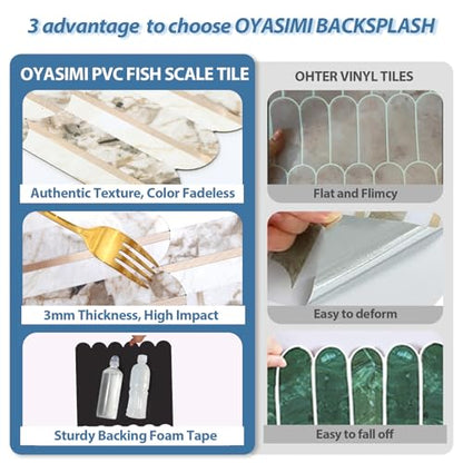 10-Sheet Fish Scale Peel and Stick Backsplash for Kitchen Wall Tiles,12 inches Brown Marble Mixed Metal Gold 3D PVC Wall Tile Stick on Backsplash for Kitchen and Bathroom - color: Brown Marble Mixed Metal Gold