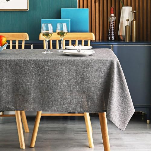 MikiUp Faux Linen Tablecloth - Slubby Textured Weaves Table Cloth for Rectangle Tables, Wrinkle Free Washable Fabric Table Cover for Dining, Farmhouse Outside, Dark Gray 60 x 84 Inch - color: L-dark Gray, size: 84" x 60" (Rectangular)