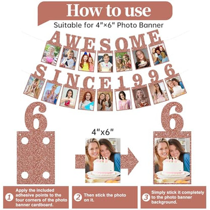 Pre-strung Awesome Since 1996 Photo Banner Birthday Decorations for Her Women- Pink Rose Gold Glitter 30th Birthday and Anniversary Decorations Party Supplies - style: Pink Rose Gold 30th