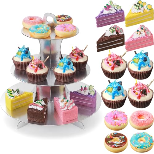 Chivao 13 Pcs Fake Bread with Basket Artificial Food for Display Photo Props Realistic Bread Toy Set Simulation French Loaf Faux Pastries Food Model for Bakery Home Kitchen Decoration(Donuts) - style: Donuts