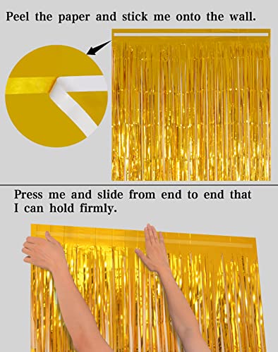 Gold Tinsel Backdrop Curtains, Melsan 3.2 x 8 ft Gold Foil Fringe Curtain Streamers for Birthday, Anniversary, Graduation & Photo Booth, Pack of 2 - color: Gold, size: 3.2 x 8 ft