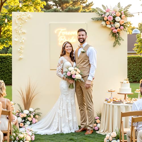 Beige Square Arch Backdrop Cover 6.6x6.6FT, Double-Sided Stretchy Spandex Fabric Fits Square Arch Backdrop Stand, Beige Background Backdrop for Wedding Baby Shower Birthday Party Decorations - color: Beige, size: 6.6 x 6.6FT