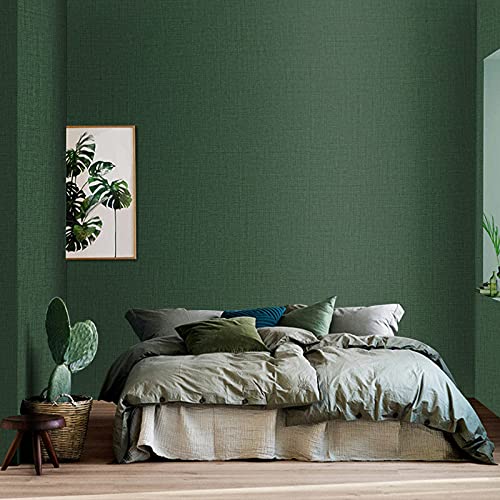 TANONE Dark Green Contact Paper Peel and Stick (15.8 in X 197 in), Grasscloth Wallpaper Self Adhesive Removable Wallpaper, Fabric Linen Thickened Wall Paper Decorative for Wall Cabinets Drawers - color: Dark Green, size: 15.7" x 197"