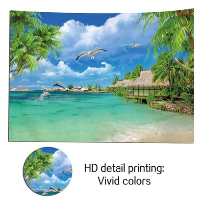 Summer Tropical Seaside Beach Holiday Party Photography Background Resort Beautiful Landscape Photo Backdrop Banner Flying Sea Gull Studio Props Decorations 6x4ft