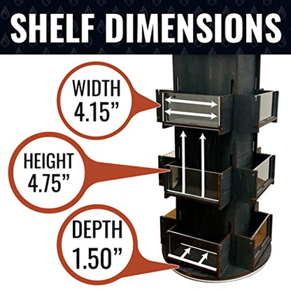 Rotating Display Stand, 3 Tier Wooden Organizer, 4-Sided Display Rack, 360 degree Spinning Multi-Pocket Tabletop Display Stand for Coasters, Stickers, Retail, Showcase, Tradeshow, 17”H, Ebony Color - style: EBONY