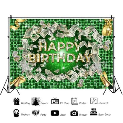 Renaiss 8x6ft Money Green Backdrop Champagne Diamonds Dollar Bill Photography Background Money Casino Theme Party Decors Happy Birthday Banner Photo Booth Props - size: 8x6ft