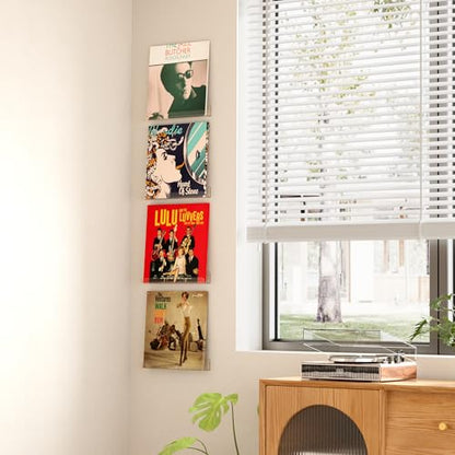 upsimples 8 Pack Vinyl Record Wall Mount Shelves, 12" Vinyl Holder for Album Record Storage & Display, Clear Acrylic Floating Shelves for Wall Decor, Kids Bookshelf, Magazine Rack, Picture Ledge