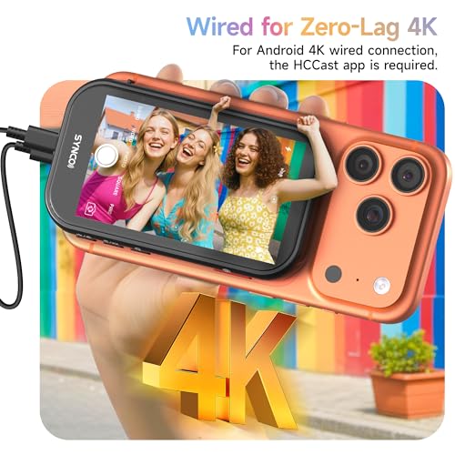 SYNCO Xview Selfie Monitor Screen for iPhone 7-17 Series, AI OK Gesture Secure Private Wireless P2P, 4K/1080p Magnetic Back Camera Vlog Monitor with 164FT Range for YouTube TikTok Live Streaming Black - color: Glossy Black
