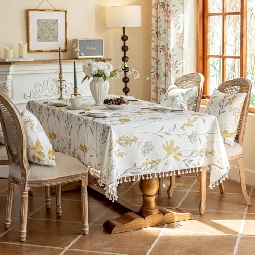 VClife Soft Rectangle Tablecloth for Kitchen Party Dinning, Modern Shabby Chic Yellow White Gray Floral Leaf Printed Table Cover for Indoor and Outdoors 60"x102" - color: Yellow Flowers, size: 102" x 60" (Rectangular)