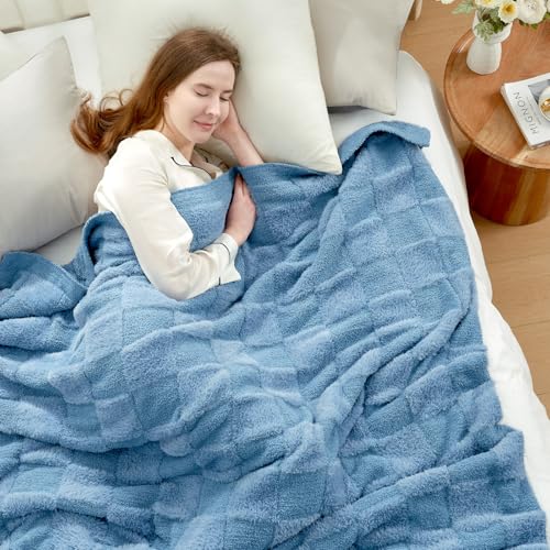 Snuggle Sac Faux Fur Throw Blanket for Couch,Knitted with Microfiber Fancy Yarn Blanket, Cozy Soft Warm Blankets for Sofa, Bedroom, Living Room, Solid Blue,50x60 inches - color: Solid Blue, size: Throw(50"x60")
