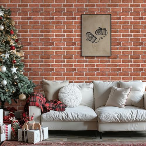 COMSTICKC 3D Faux Brick Wall Panel Peel and Stick, Red, 10 Pcs 12"X12", Not Real Brick, Ultra-Light & Thin PVC Fake Brick Decorative Tiles Backsplash Wallpaper Interior Decor - color: Vintage Red Brick