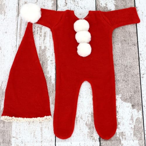 Christmas Newborn Baby Photo Shoot Props Outfits Crochet Clothes Santa Claus Red Hat Pants Photography Props - color: Deep Burgundy