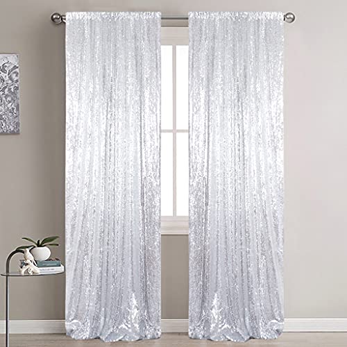 Partisout Silver Sequin Backdrop Photo Backdrop Glitter Background Curtain 2 Panels Blackout Photography Payette Sequin Outdoor Curtains for Party Wedding (2ftx7ft, Silver) - color: Silver, size: 2ftx7ftx2pcs