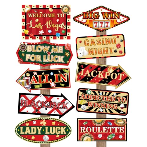 20 Pieces Casino Party Decorations Vegas Themed Party Directional Signs Casino Signs Welcome to Las Vegas Party Decorations Casino Night Poker Chip Dice Birthday Party Supplies - style: Casino