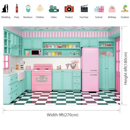 Renaiss Fabric Kitchen Backdrop 9x6ft Baking Cooking Party Wall Background Fabric Kitchen Interior Scene Photography Backdrops for Girls Kids Video Shooting Photo Studio Props - size: 9Wx6H FT