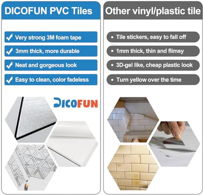 DICOFUN 10-Sheet White Marble Look Triangle Mosaic Tiles Peel and Stick Backsplash for Kitchen, PVC Mixed Metal Silver Chevron Stick on Backsplash Wall Tiles - color: White Marble and Metal Silver, size: 10 Sheets, 12"x12"x0.12"