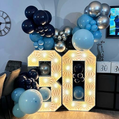 Blue Silver Balloons Set, 12 Inch Blue and Silver Balloons Dark Navy and Confetti Party Latex Balloon, Macaron Metallic Baby Blue Mixed Balloon for Birthday Graduation Baby Shower Wedding Retirement - color: Blue Silver