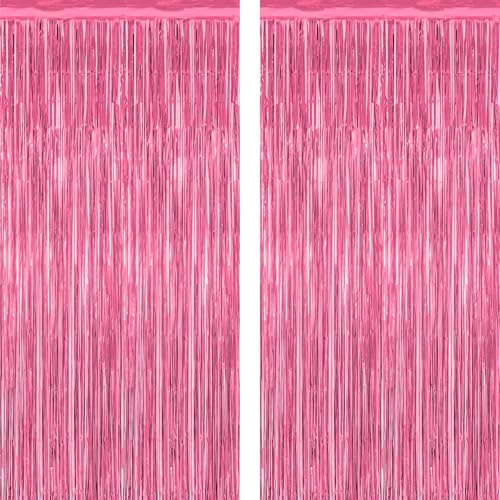 2 Pack Pink Party Decorations, 3.28 FT x 7.05 FT Pink Backdrop, Metallic Tinsel Backdrop Fringe Curtains Backdrop Curtains, Photo Backdrop Party Supplies Birthday Party Decorations - color: Pink, size: 2 PCS