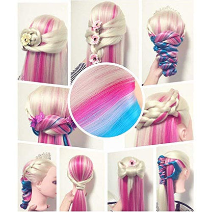 Beauty Star 29" Colorful Mannequin Head with 100% Syntheic Hair, Doll Head for Hair Styling and Braiding Practice, Professional Bride Cosmetology Training Manikin Head with Clamp Stand Updo Kit - color: Colorful