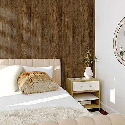 Abyssaly Wood Grain Contact Paper, Brown Wood Peel and Stick Wallpaper, Thicken Self Adhesive Removable Wallpaper for Cabinets Bedroom Kitchen 17.7 in X 413 in - color: Brown/Wood, size: 17.7" x 393"